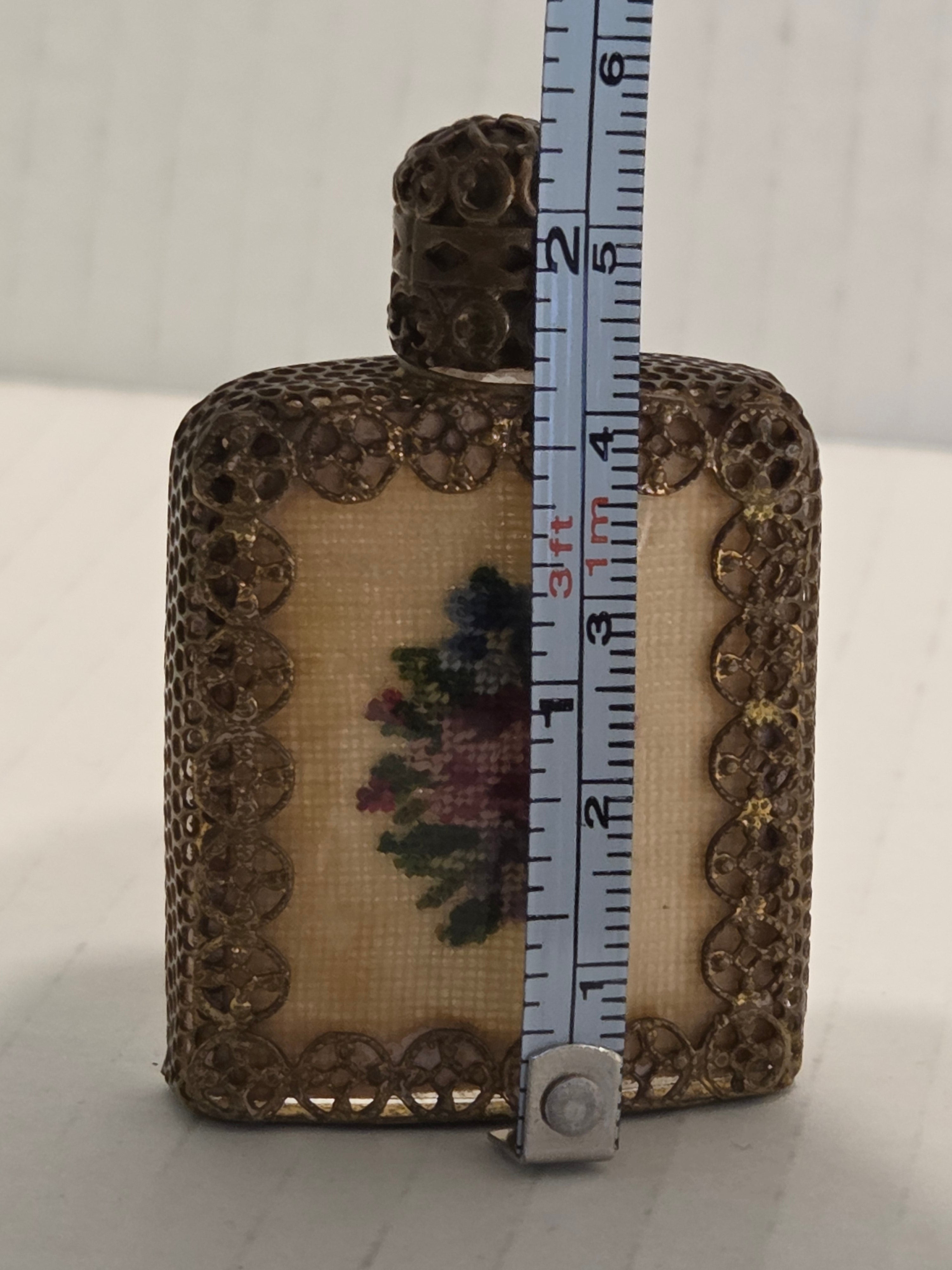Vintage Pompadour Austrian Petit Point Perfume Bottle | Gilt Metal Filigree Scent Flacon | 1940s Vanity Decor